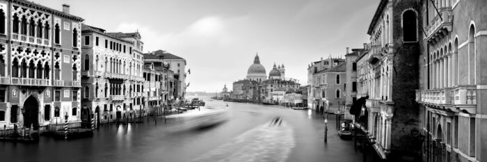 Monochrome panoramic print of Venezia Grand Canal in Italy