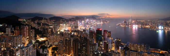 Aerial Panoramic print of Hong Kong city at sunset form North Point