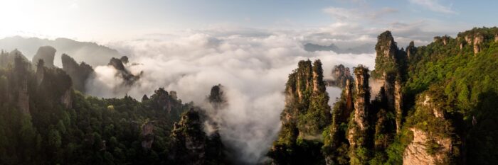Panorama of the Zhangjiajie mountains that inspired the landscape of Avatar in China