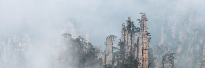 Panoramic print of the Imperial Writing Brush Peaks in Wuilingyuan forest park in Zhangjiajie China