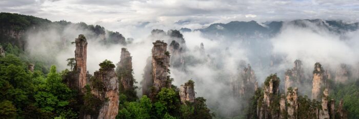 Panoramic print of the Avatar Tianzishan mountain pinnacles in Wuilingyuan Scenic area in Zhangjiajie