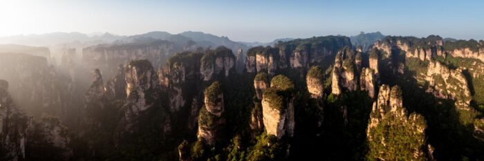 Aerial panorama of the mountains that inspired the Avatar movie in China