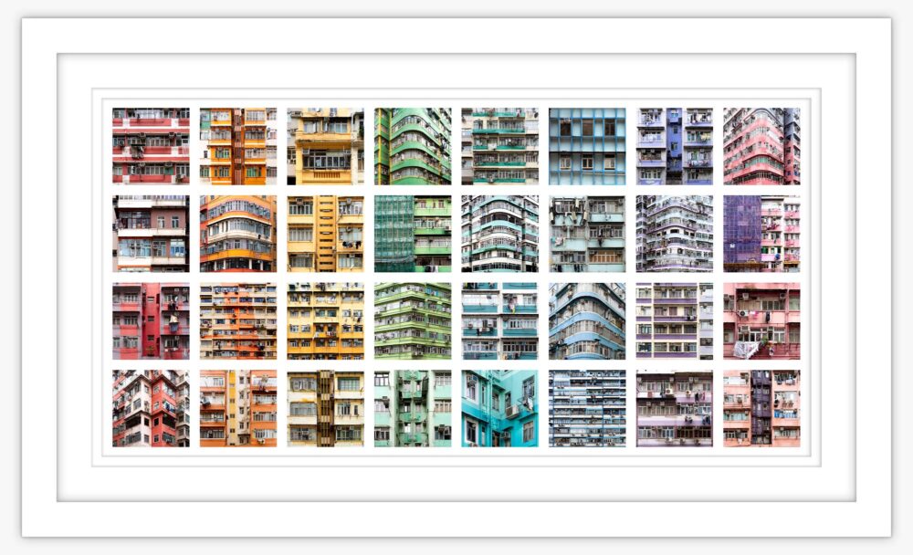 Colorful Tong Lau Architecutre collage art print in Hong Kong