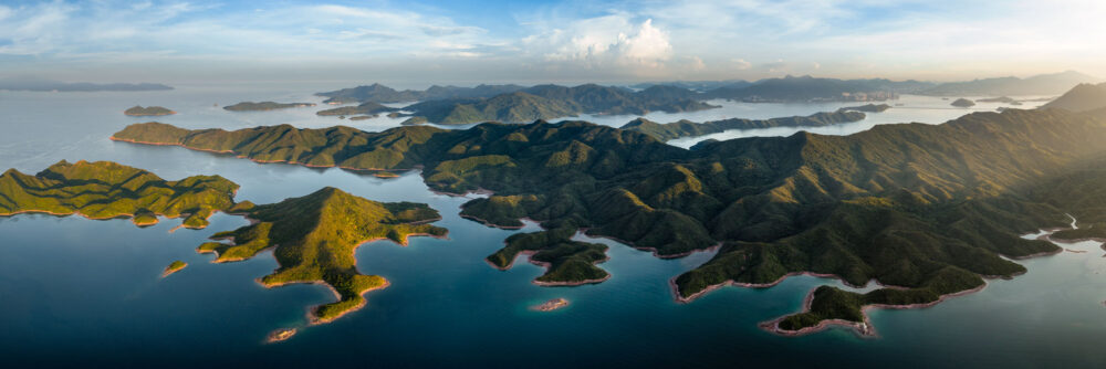 Aerial photo print of Hong Kong's natural beauty - Clover Cove country park and Yan Chau Tong Marine Park