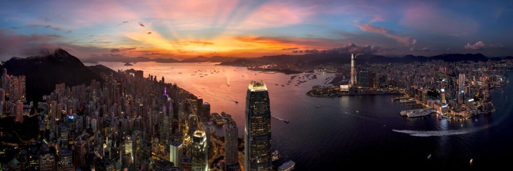 Aerial Panoramic print of sunset over Hong Kong City