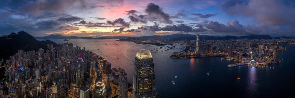 Hong Kong Harbour at sunset panorama art print