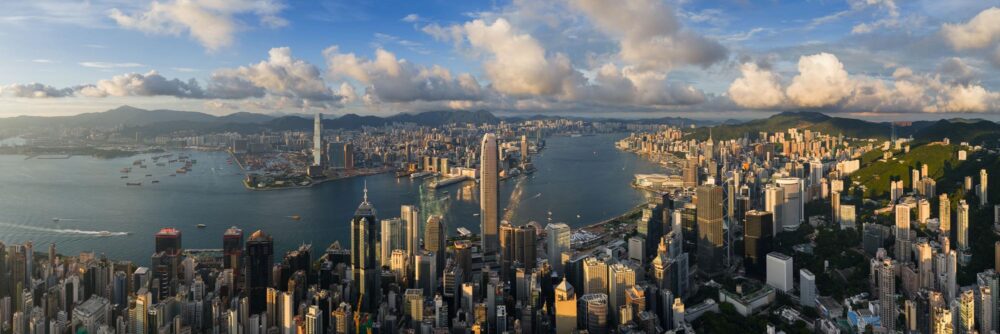 Aerial panoramic print of the Hong Kong skyline from the peak