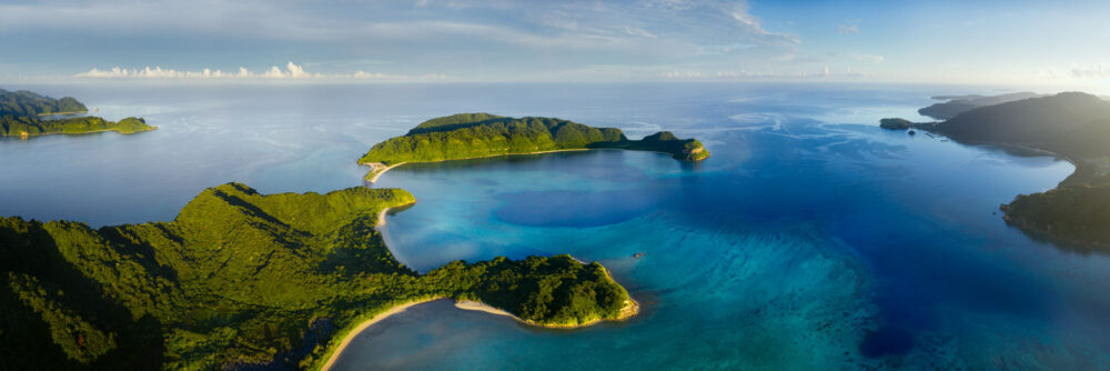 Aerial panoramic view of Iriomote Islands in Okinawa Japan