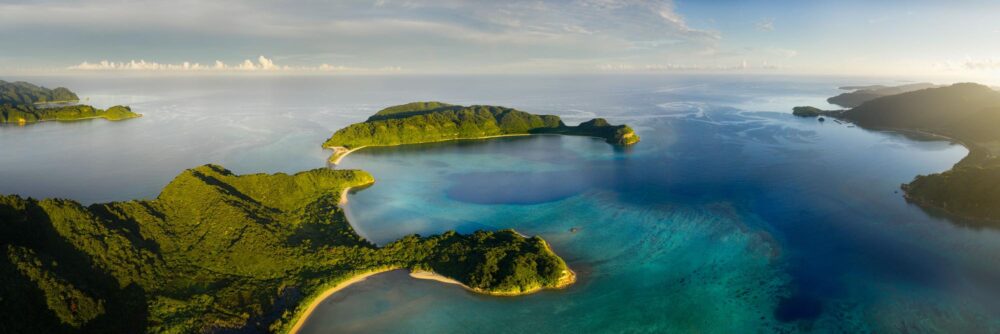 Aerial panoramic view of Iriomote Islands in Okinawa Japan