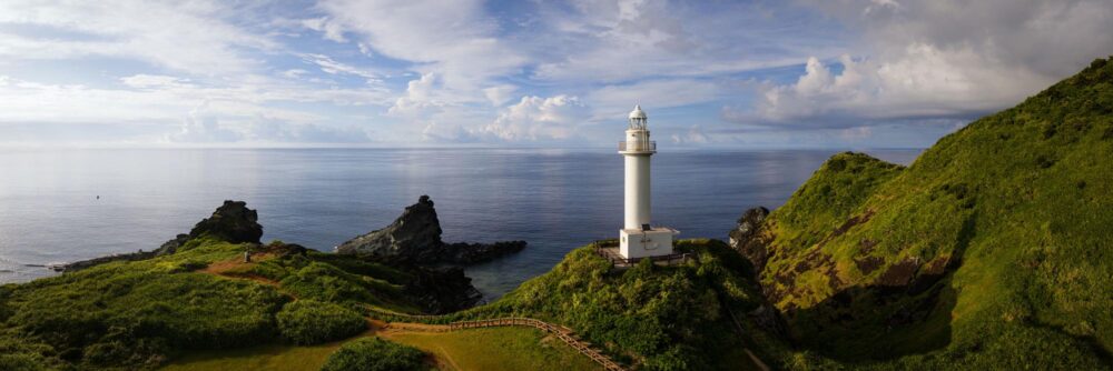 Panoramic art print of the Oganzaki Lighthouse not he Island of Ishigaki in Okinawa Japan