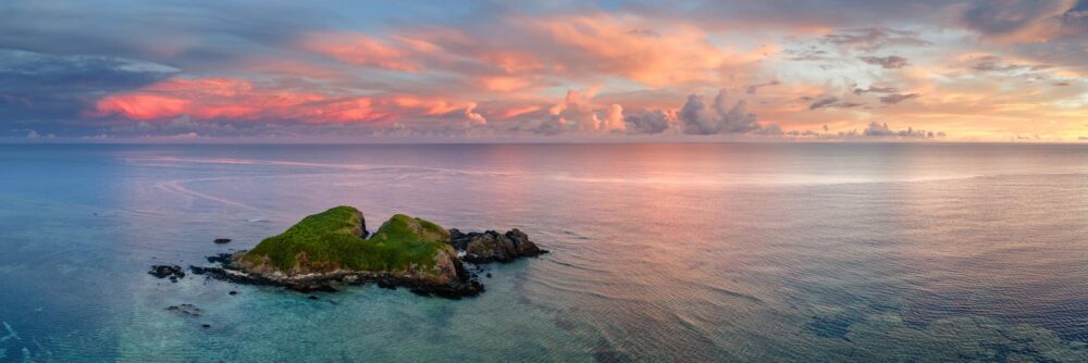 Aerial Panoramic art print of sunrise in Okinawa in Japan