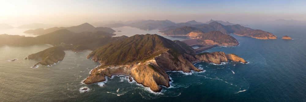 Aerial Panorama of the Tai Kung East Country Park and Unesco Global Geopark in Hong Kong