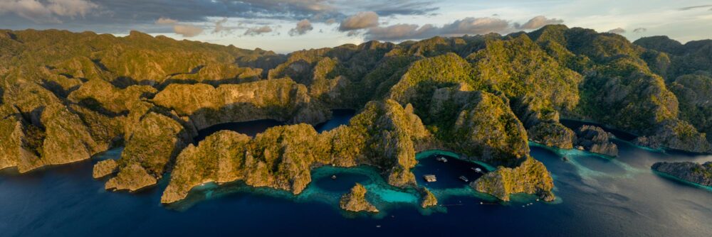Aerial panorama of the Twin Lagoons and Barracuda Lake on Coron Island in Palawan Philippines