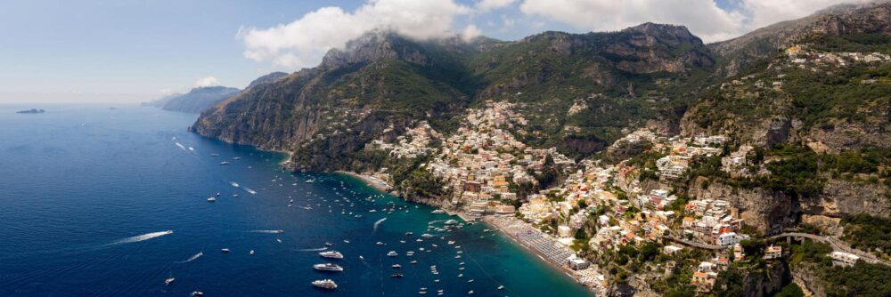 Aerial panoramic print of Positano along the Amalfi Coast in Italy